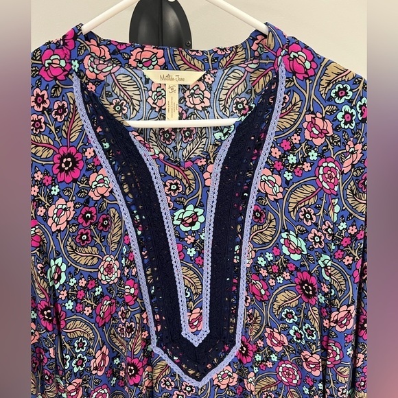 Matilda Jane Thoughts and Dreams blue & pink rayon floral long sleeve dress med - Picture 3 of 9